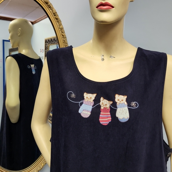 Vintage Dresses & Skirts - VINTAGE Kittens in Mittens maxi dress y2k grandmacore pinafore 16 2002 vtg